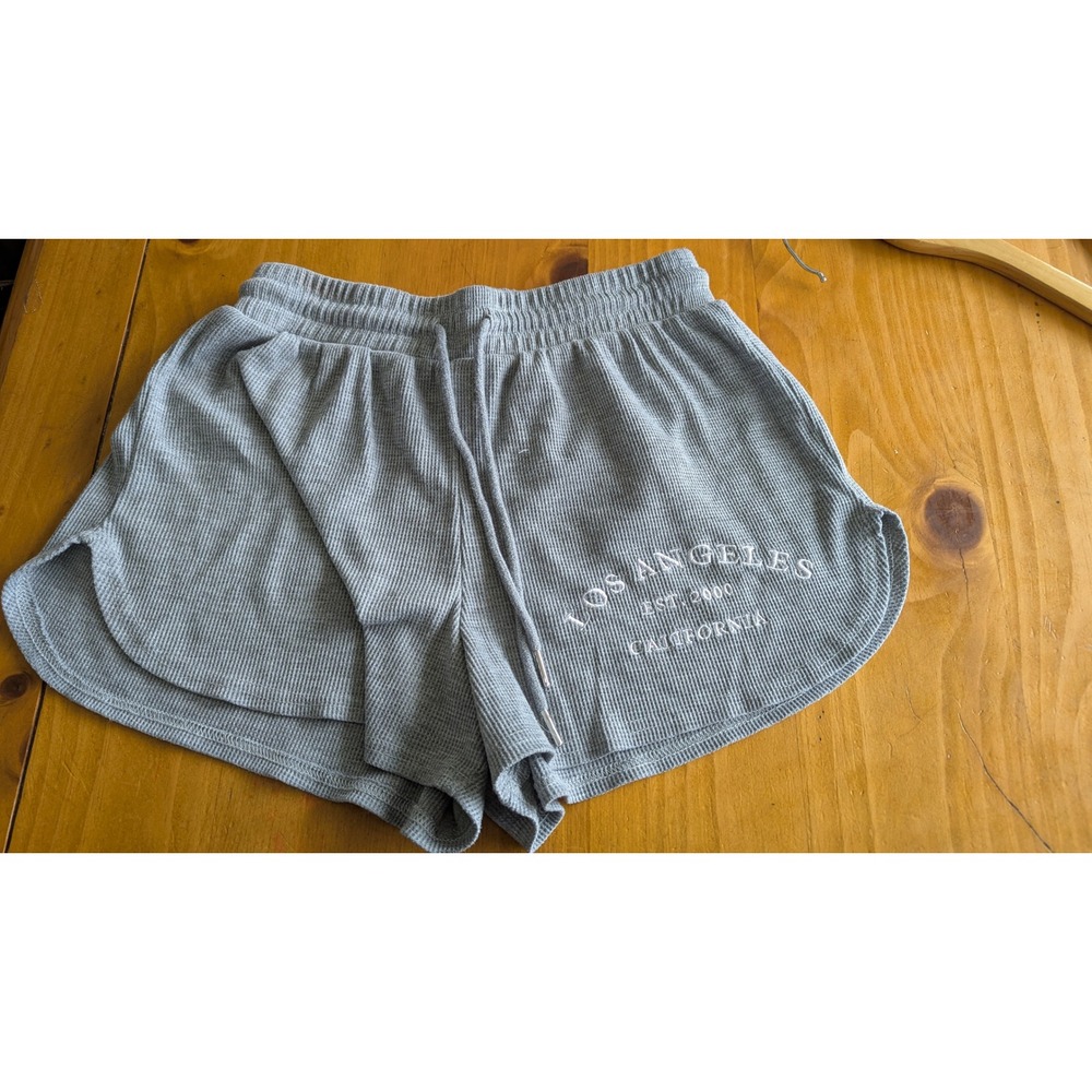 Love Streak Gray Waffle Knit Los Angeles Graphic Lounge Shorts Womens Large